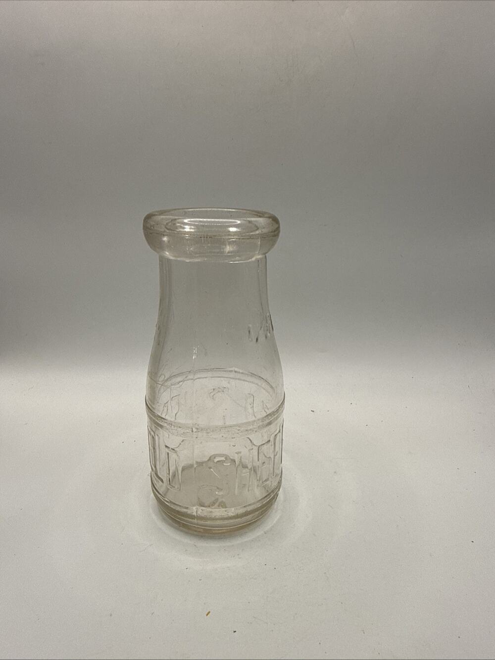 Vintage One Pint Clear Glass Milk Bottle Embossed Dairy 5 Cent Base Antique